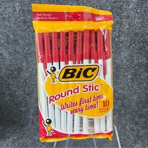 Vintage 1997 BIC Round Stic Ballpoint Pens Red Medium 10 Count New Sealed USA